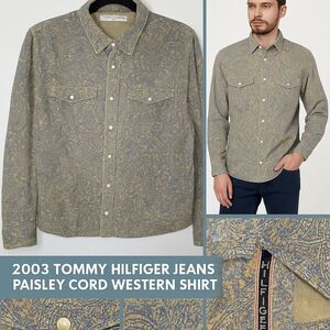 Vintage 2003 Tommy Hilfiger Jeans Paisley Corduroy Western Snap Shirt Men’s XL